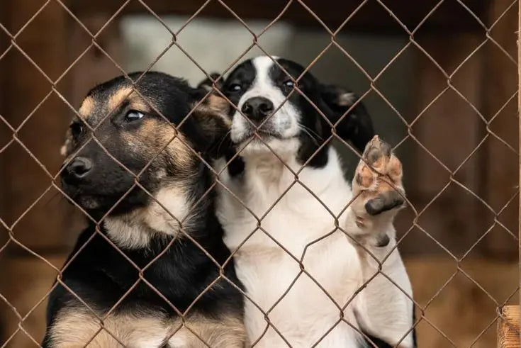 Shelter dogs in a pound longing for a home
