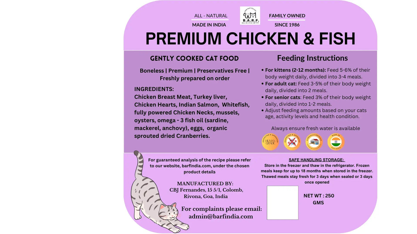 Grain-Free Gently Cooked Chicken & Fish Cat Food - 1.75kg (7x250g) www.barfindia.com