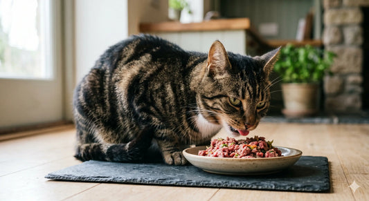 Cat eating a high protein and a low carbohydrate diet