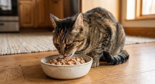 A cat eating from a bowl of Fresh Cat Food which is an ideal diet for obligate carnivores
