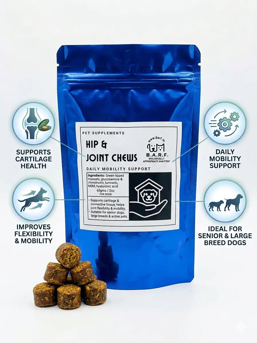 A blue resealable www.barfindia.com bag labeled 
