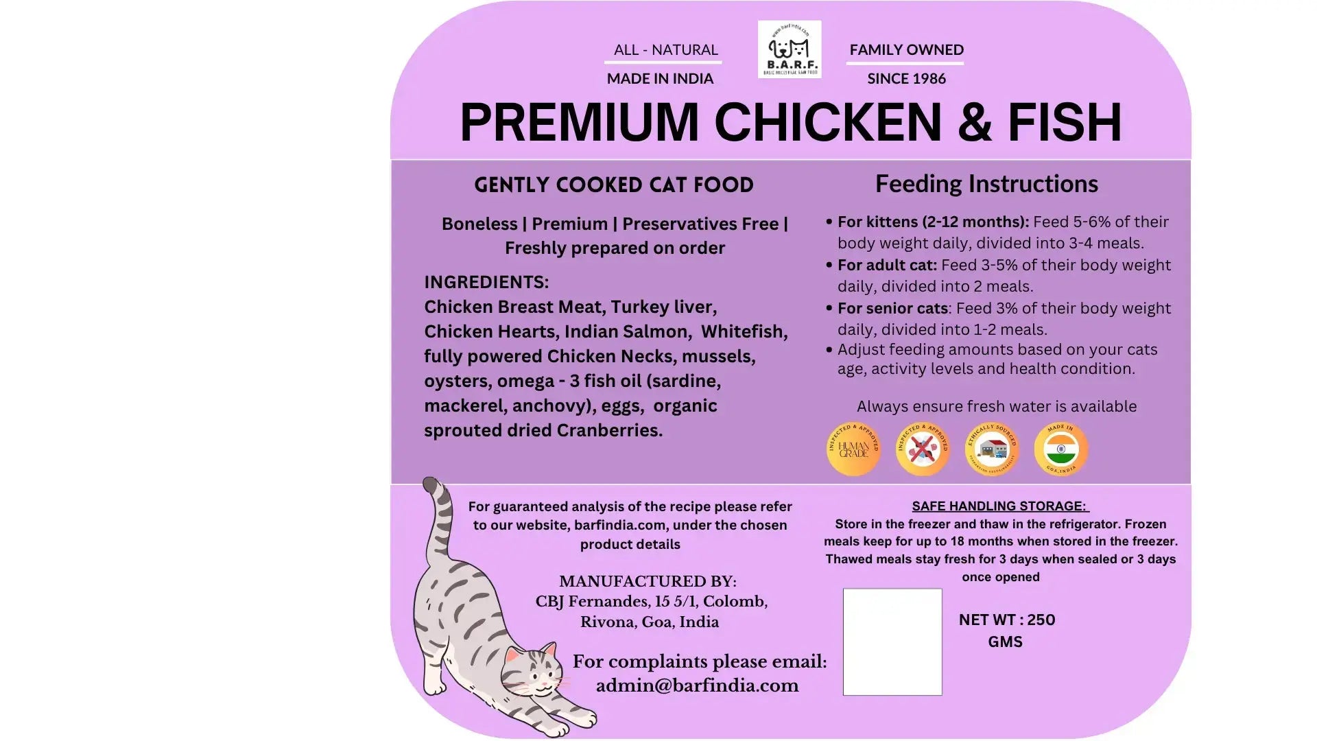 Grain-Free Gently Cooked Chicken & Fish Cat Food - 1.75kg (7x250g) www.barfindia.com www.barfindia.com