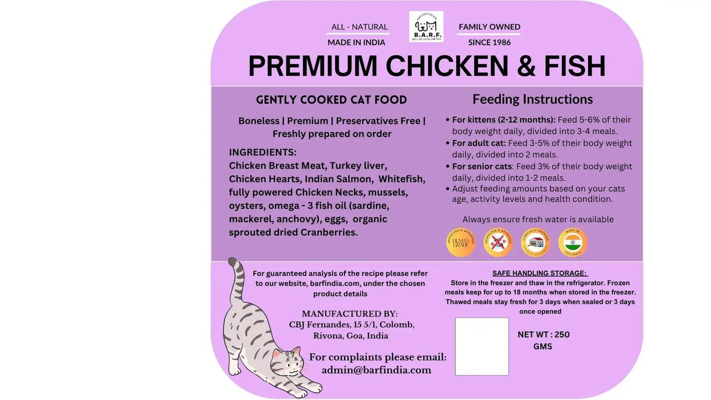 Grain-Free Gently Cooked Chicken & Fish Cat Food - 1.75kg (7x250g) www.barfindia.com