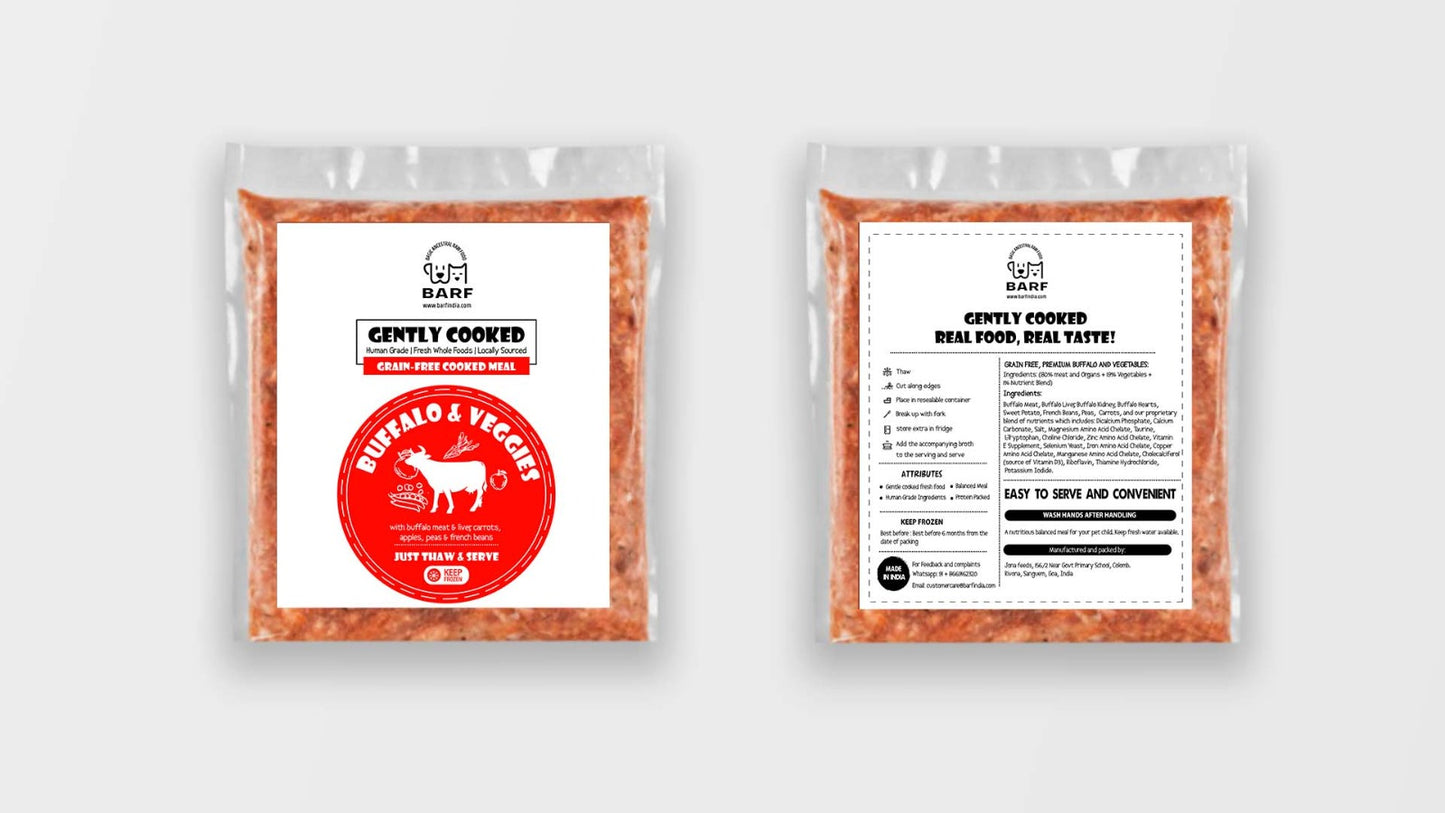 GRAIN FREE, Premium Buffalo Meat and VEGETABLES - Cooked Dog Food